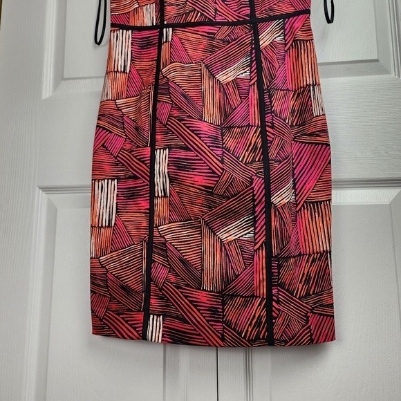 Calvin Klein Sheath Dress Cocktail Pencil Pink Orange Red Abstract Size 8 - Picture 9 of 16